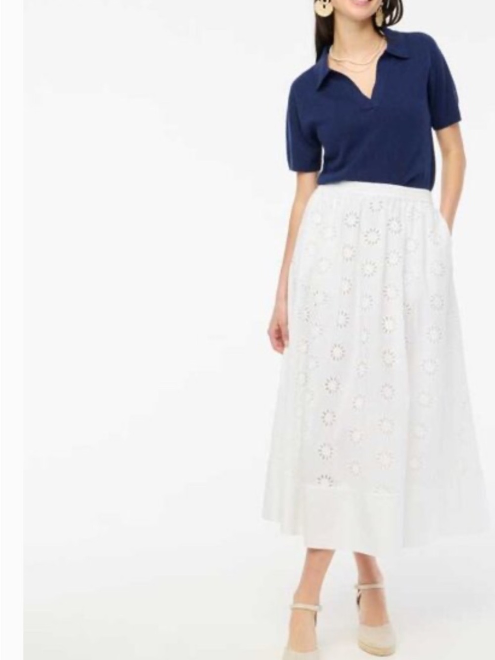 JCrew Factory Cotton Eyelet MIDI Skirt, size Small - Picture 2 of 9